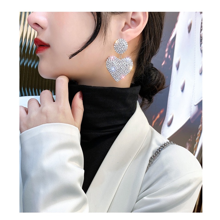 Bông Tai Hình Trái Tim Đính Đá Thời Trang Sang Trọng