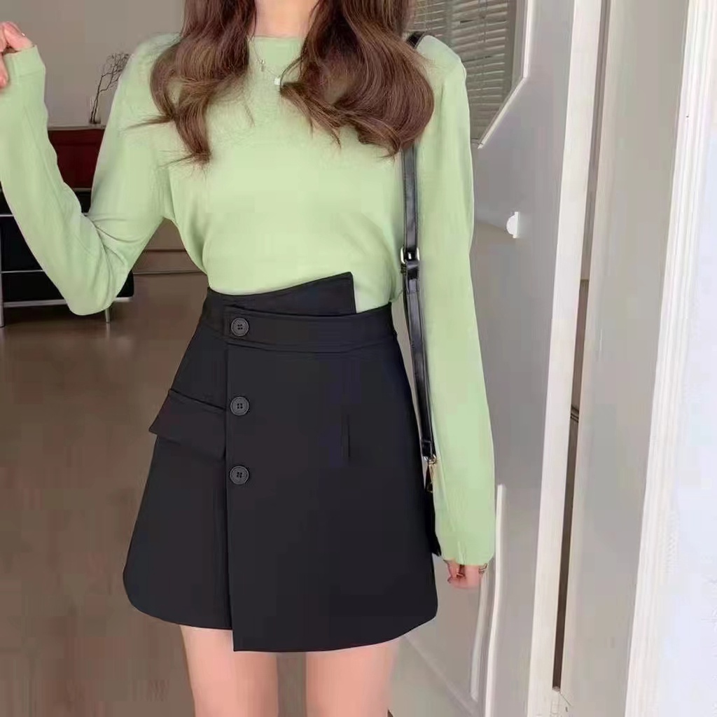 Chân váy ngắn vạt lệch cạp cao, chân váy chữ A hàng Quảng Châu cao cấp - Sogeum
