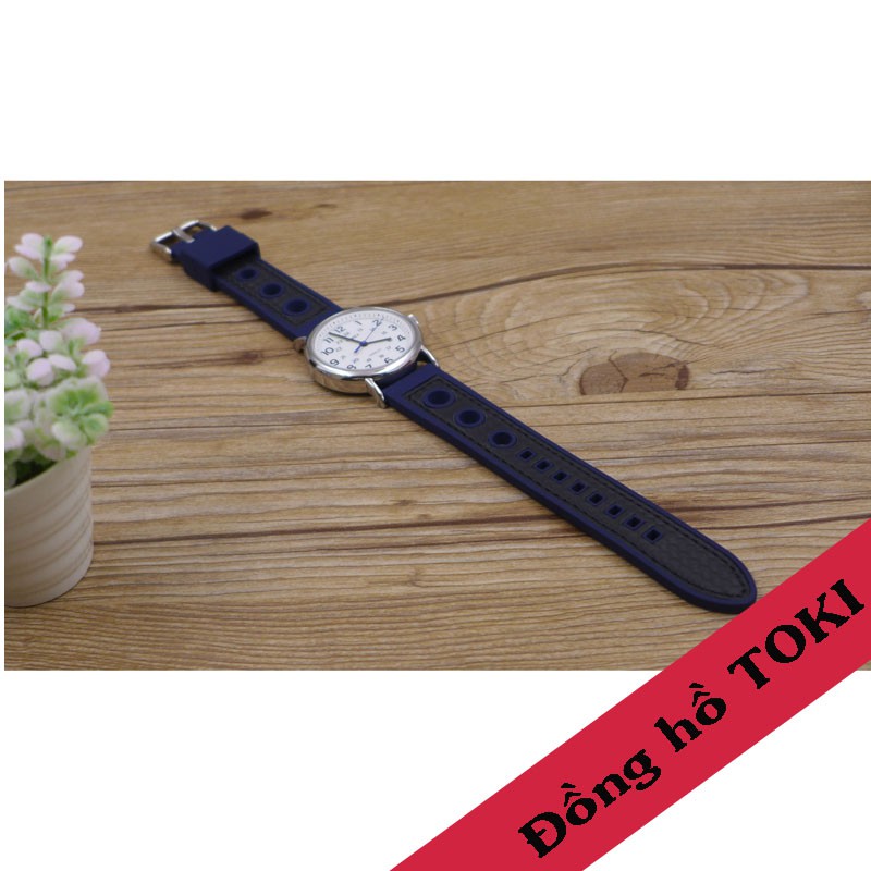 Dây cao su rally xanh navy khâu vải cacbon chỉ đen