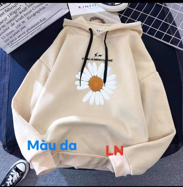 Áo hoodie nỉ bông ép hoa cúc