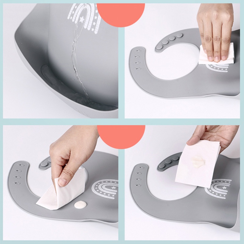 Yếm Ăn Silicone Cấp Thực Phẩm Không BPA Chống Thấm Nước Có Thể Điều Chỉnh Cho Bé Sơ Sinh