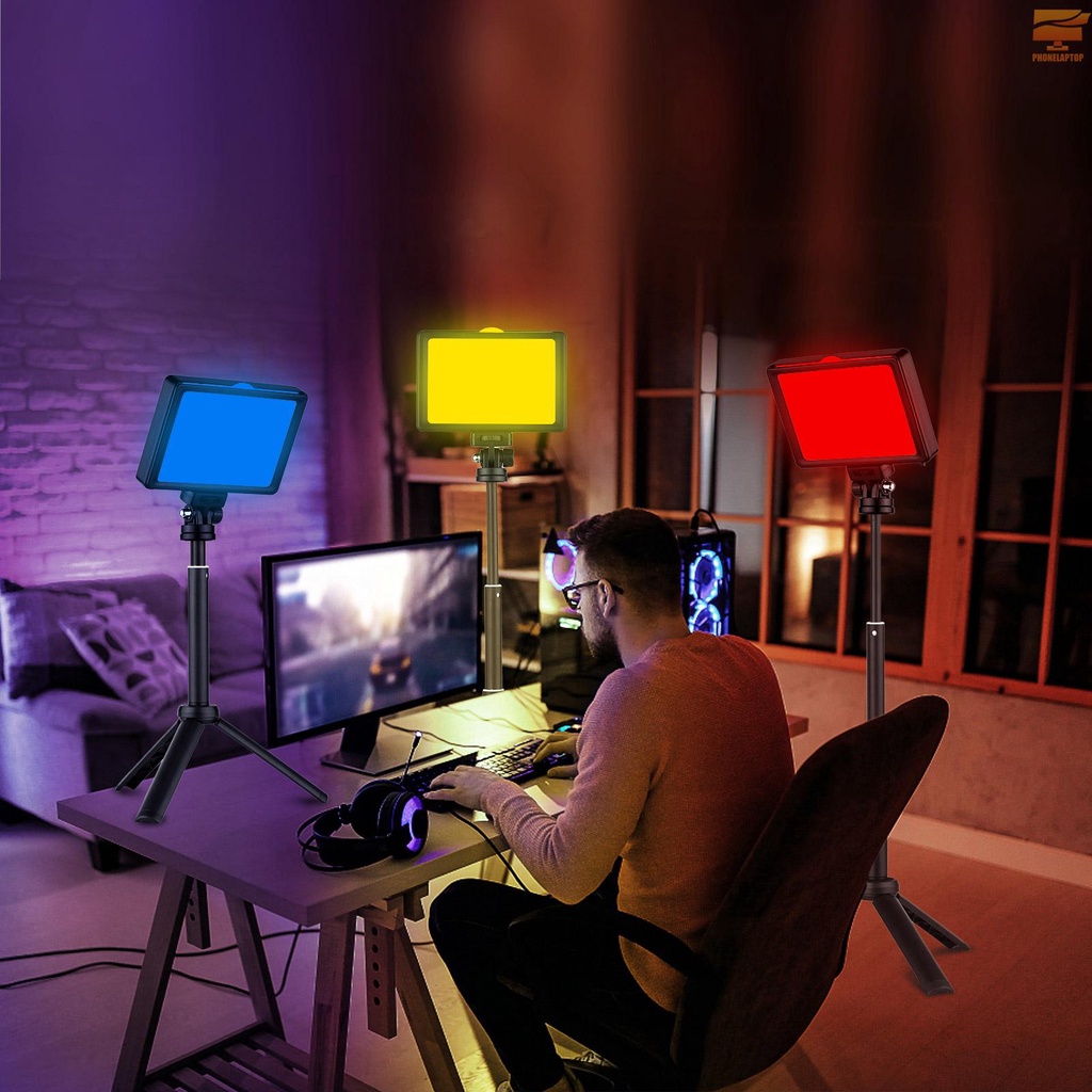 Bộ đèn LED Andoer Usb 3x5600k + 3 giá đỡ + 12 bộ lọc màu + 3 bộ điều hợp cho hội nghị/ video