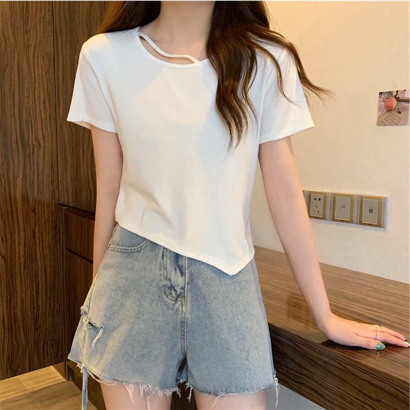 Áo thun SUXI tay ngắn kiểu dáng đơn giản dễ phối đồ thời trang mùa hè cho nữ