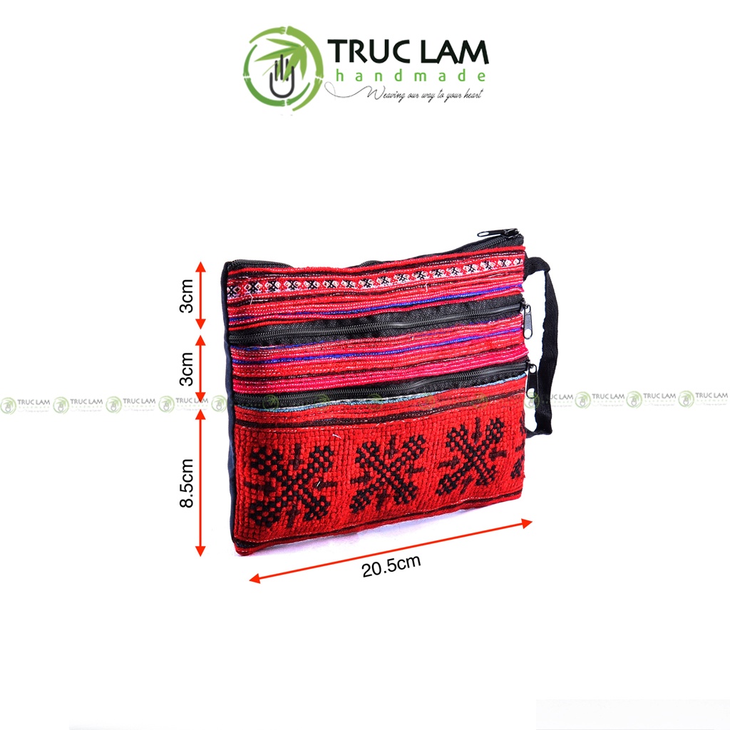 Ví Dài Cầm Tay Nữ Vải Thổ Cẩm Họa Tiết Thêu Tay 2 Khóa Thêu 1 Mặt - Trúc Lâm Handmade