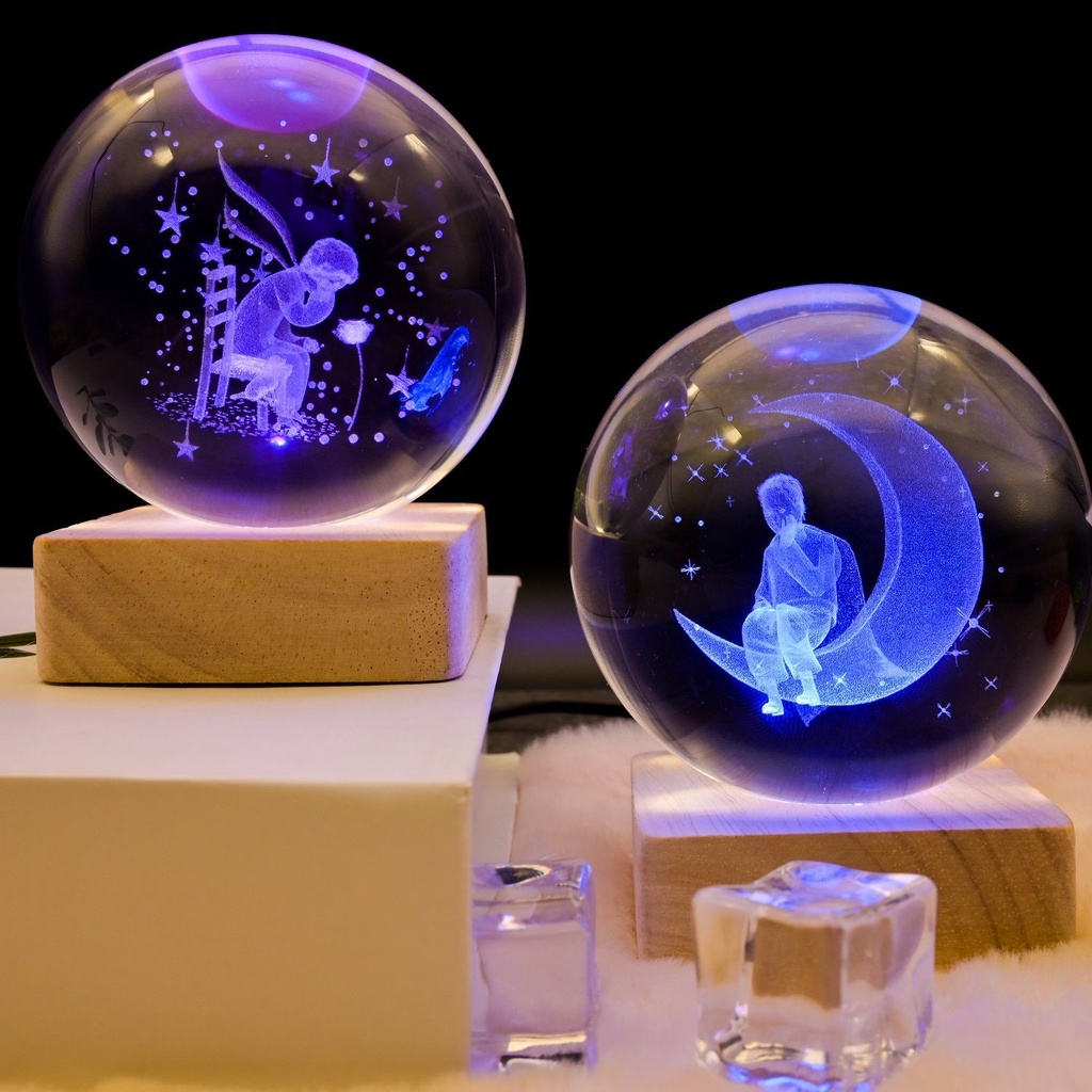 № Đèn ngủ hình quả cầu pha lê dải ngân hà, mặt trăng để bàn, decor trang trí