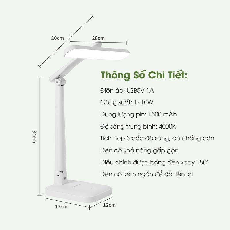 Đèn Học Để Bàn Chống Cận Cho Bé Đa Năng Có Tích Điện và Gấp Gọn, Đèn Bàn Làm Việc Đọc Sách Điều Chỉnh 3 Chế Độ Sáng LED