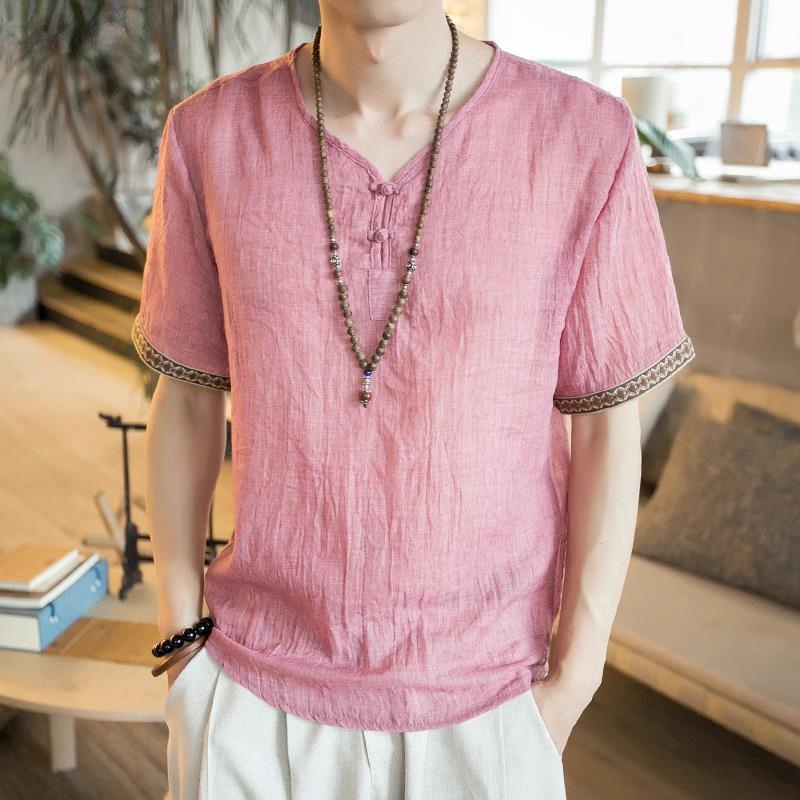 Áo Thun Cotton Lanh Tay Ngắn Phong Cách Thái Lan Đơn Giản Thời Trang Mùa Hè Cho Nam