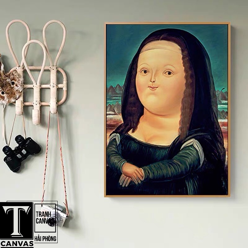 (Giá Xưởng) Tranh canvas treo tường phòng khách, tranh hiện đại nghệ thuật nàng Monalisa mũm mĩm (không kèm khung)