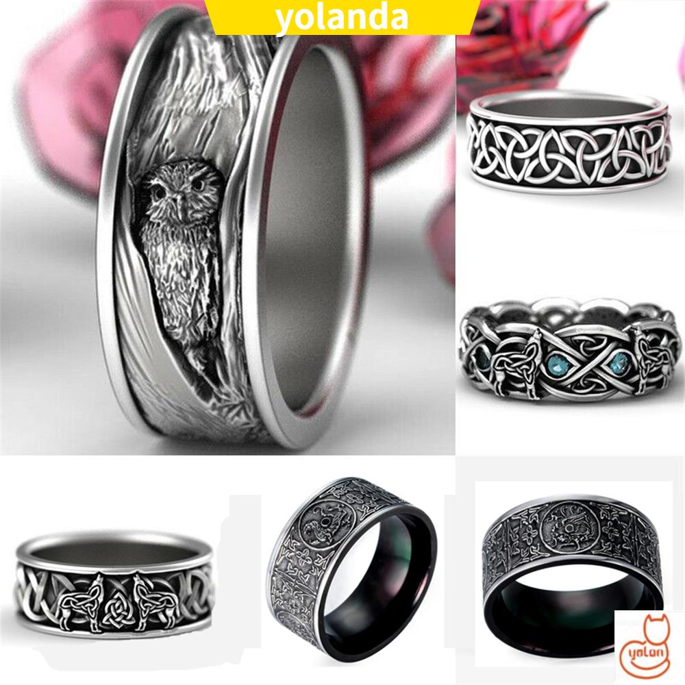 ☆YOLA☆ Men Animal Halloween Gothic Punk Rings Giant Wolf Fashion Accessories Rock Jewelry Titanium Steel Vintage Biker