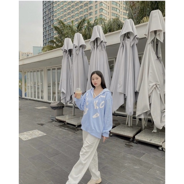 Áo khoác nỉ ngoại có nón dây kéo in chữ cái unisex ulzzang nam nữ