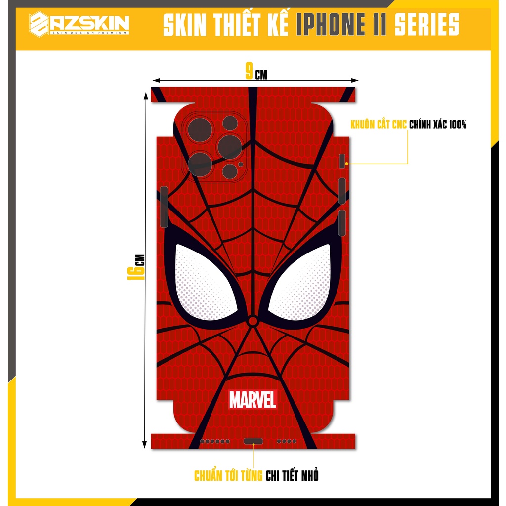 Miếng Dán Lưng Viền IPhone 11/11 Pro/11 Pro Max Spider - Man |SK_IPDA05| Chất Liệu Nhập Khẩu, Không Phai Màu, Cắt CNC