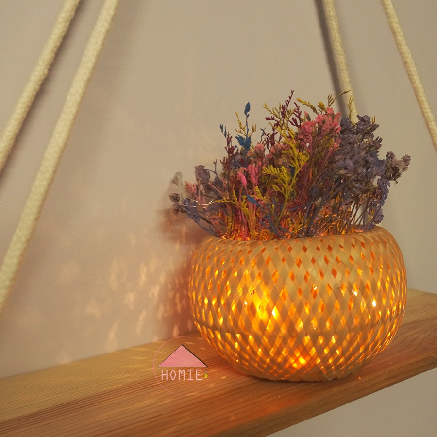 [Trang trí bàn làm việc] Chậu hoa khô kèm đèn LED trang trí độc đáo