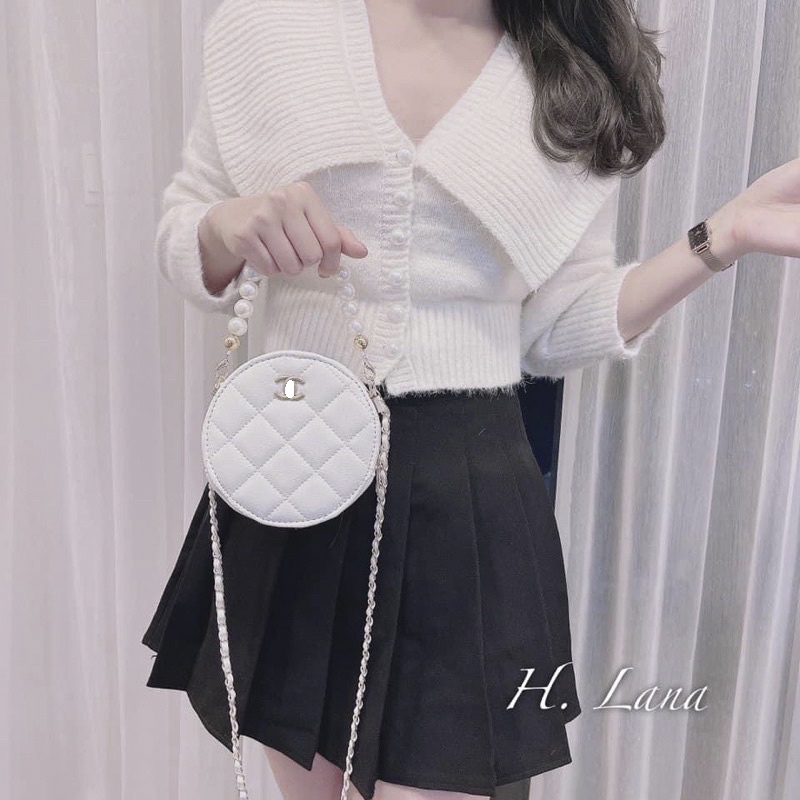 Túi Xách Nữ Đeo Chéo Cầm Tay Dáng Tròn Quai Ngọc Sang Chảnh Kèm Dây Tiểu Thư M35