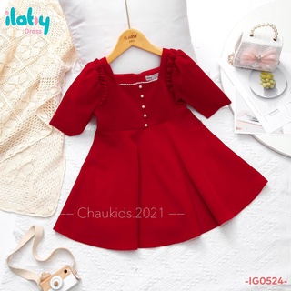 Đầm nhung đỏ vai bồng phối bèo
