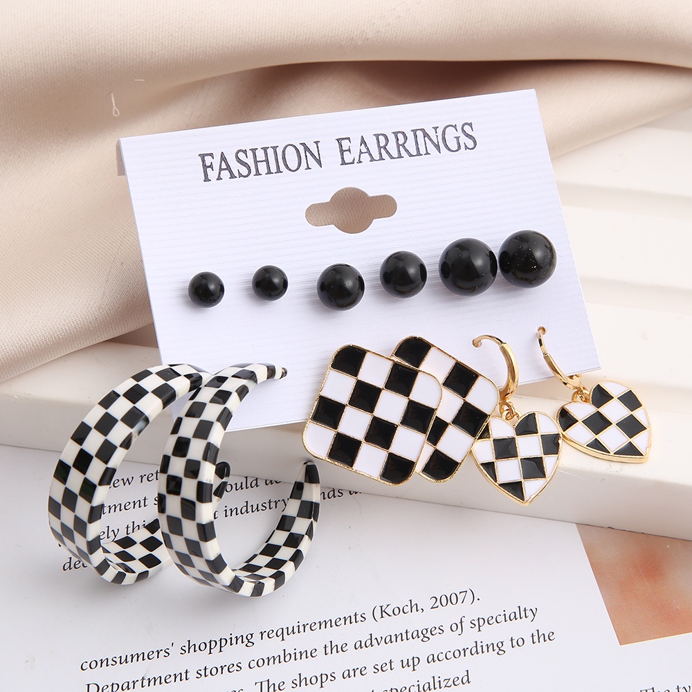 Set khuyên tai/ Đôi khuyên tai AY nhiều kiểu dáng tùy chọn họa tiết sọc ca rô thời trang dành cho nữ