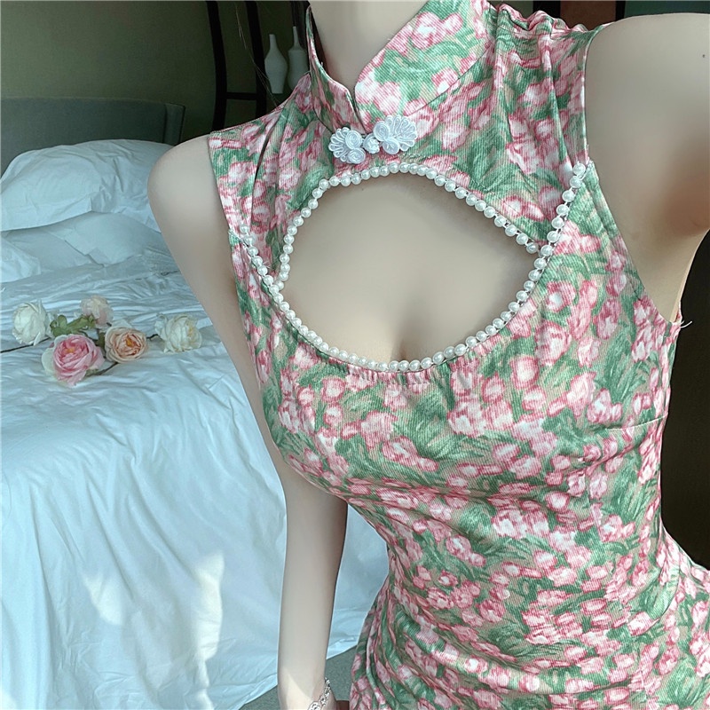 Sườn Xám Cách Tân Dáng Ôm In Họa Tiết Thời Trang Quyến Rũ Cho Nữ