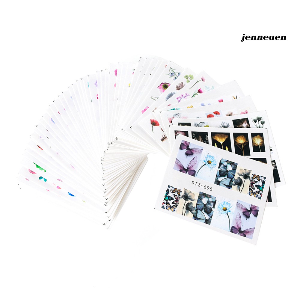 [Hàng mới về] Bộ 24 miếng dán nước trang trí móng tay họa tiết hoa lá sành điệu