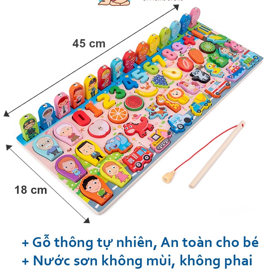 Đồ chơi thông minh cho bé, trò chơi câu cá ghép số bằng gỗ cho bé Montessori 63 chi tiết -Đồ chơi gỗ giáo dục cho trẻ em