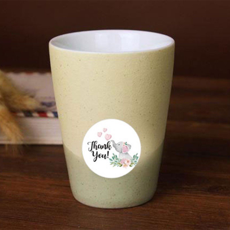 Cuộn 500 miếng dán chữ THANK YOU có 8 mẫu HÌNH CHÚ VOI CON gói hàng, gói quà, gói bánh, trang trí tiện dụng