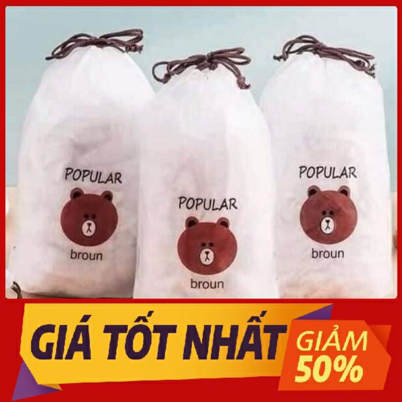 Màng bọc thực phẩm đa năng có chun co giãn thông minh ( Set 100 cái tặng kèm túi gấu dễ thương)