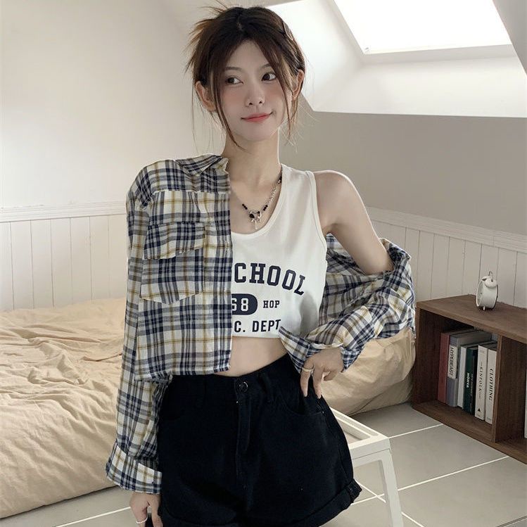 Bộ Áo Sơ Mi Dài Tay Cổ Bẻ + Áo Hai Dây In Họa Tiết Thời Trang Dành Cho Nữ