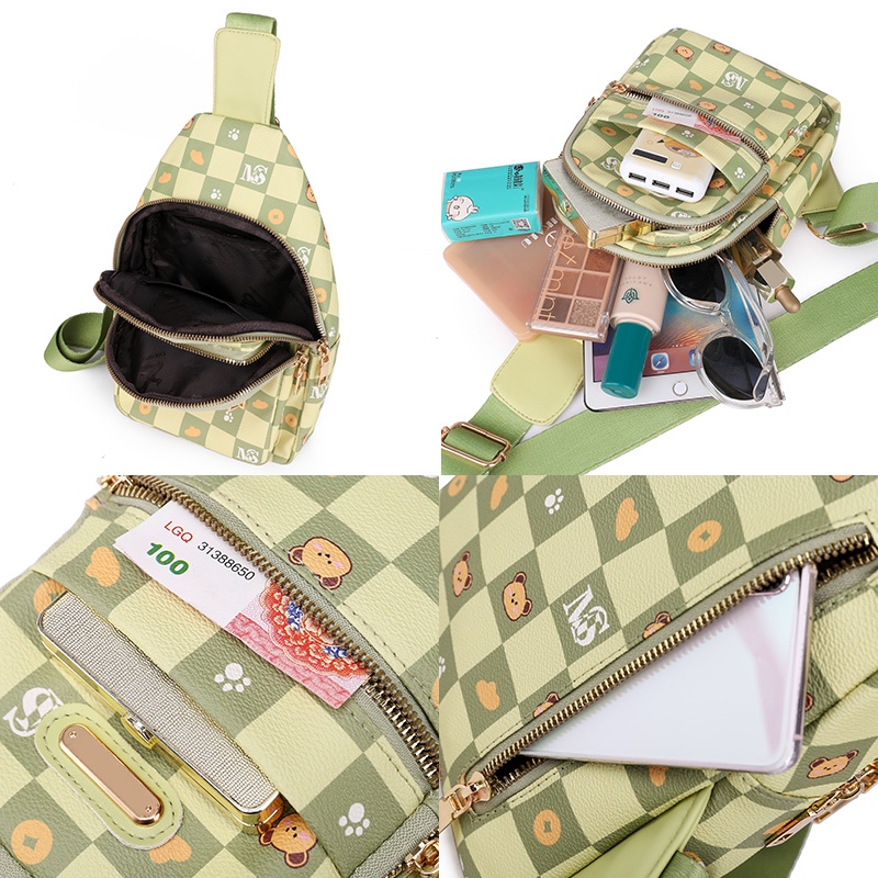 Túi Đeo Chéo Ngực Đựng Điện Thoại In Họa Tiết Gấu Ngọt Ngào Hợp Thời Trang Cho Nữ