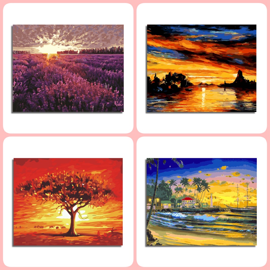 MIC tranh tô màu theo số 40X50cm~Flower Field Natural scenery~ No Frame Paint By Numbers Unframe Wall Art/ Paint By Number/ High Quality Diy Painting By Numbers PTYL