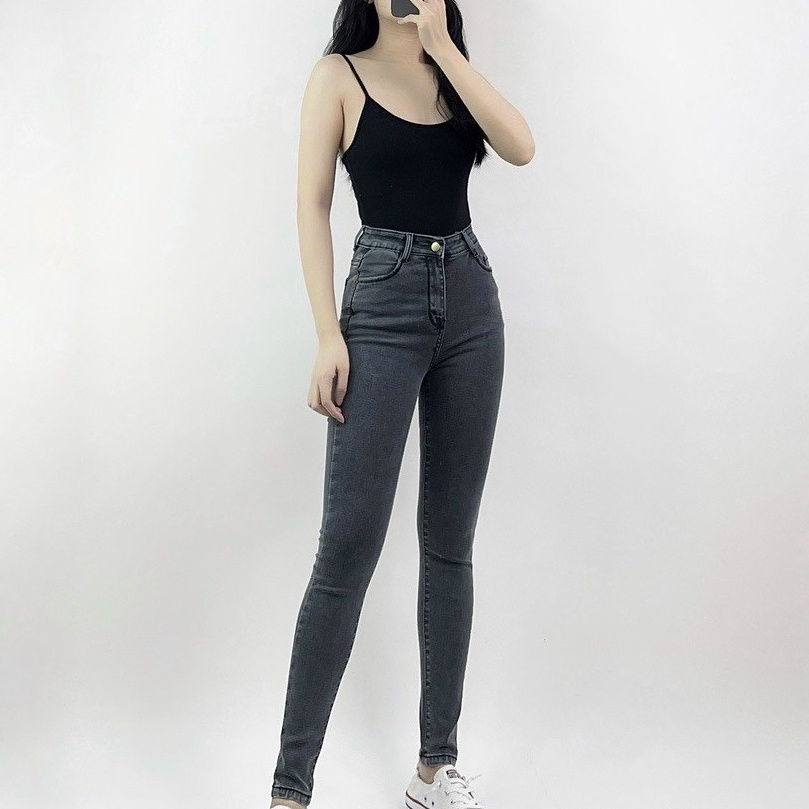 [Bigsize 58-90kg] Quần Skinny Jeans Xám 3627, Lưng Cao Trên Rốn, Co Giãn Mạnh