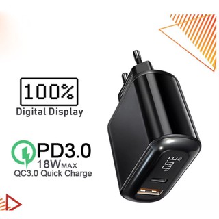Củ Sạc Nhanh QC 3.0 Và PD 18+18W Hiện Số Dòng Và Ap Khi Sạc