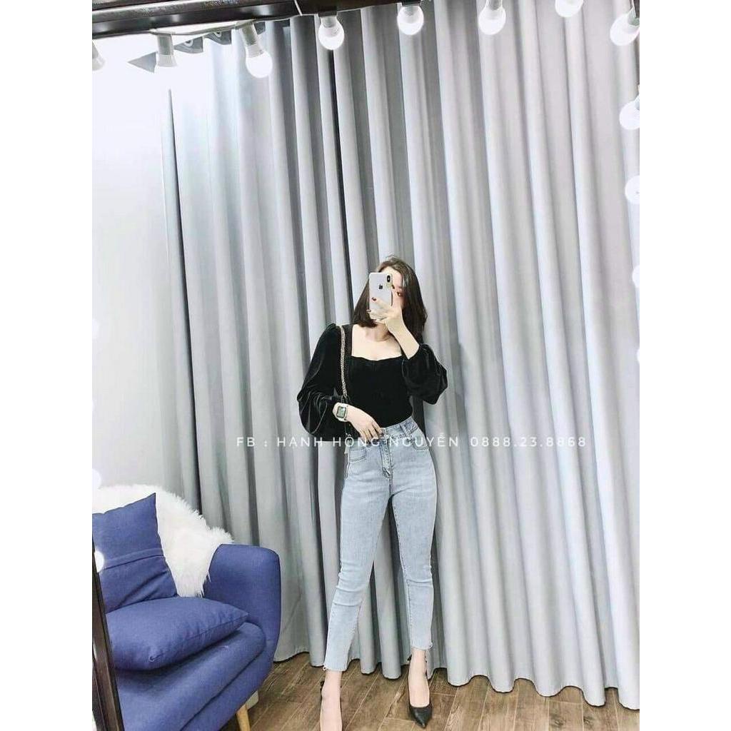 Áo nhung dài tay bo cổ vuông