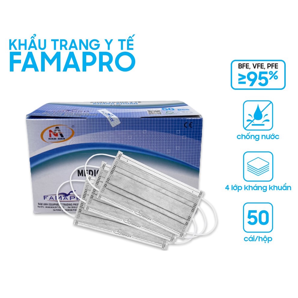 [FAMAPRO CÔ GÁI- COMBO 4- HỘP 50 CÁI] Khẩu trang y tế 4 lớp kháng khuẩn Famapro