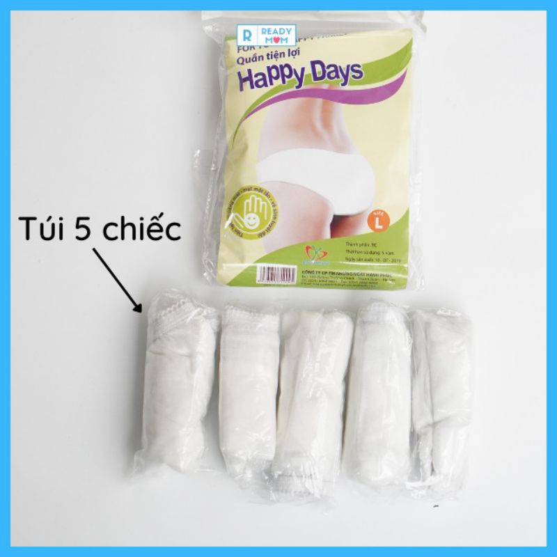 Quần Lót Giấy Cotton |1 Túi 5 chiếc | Dùng 1 Lần | Đáy Quần 2 Lớp | Happy Days | Dùng Khi Đi Du Lịch| Mẹ Bầu Đi Sinh