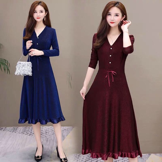 kèm ảnh thật-ĐẦM XÒE KIM TUYẾN NHUNG LAI BÈO CAO CẤP