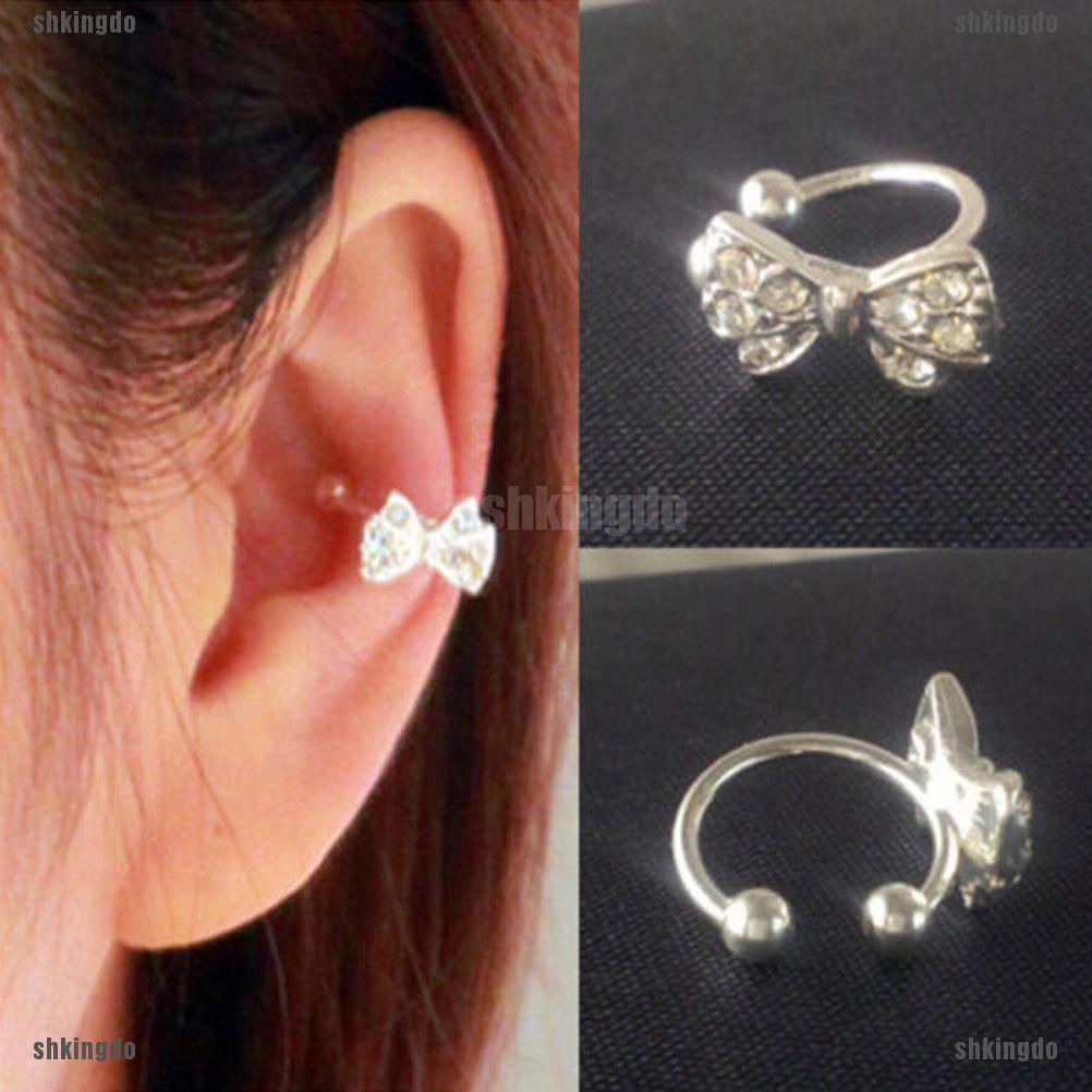 THINH Fashion Crystal Bowknot Ear Cuff Silver Plated Ear Bone Clip Rhinestone Earring