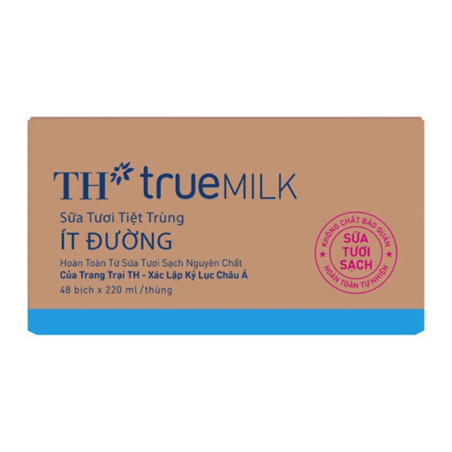 Thùng 48 bịch Sữa TH ít đường 220ml