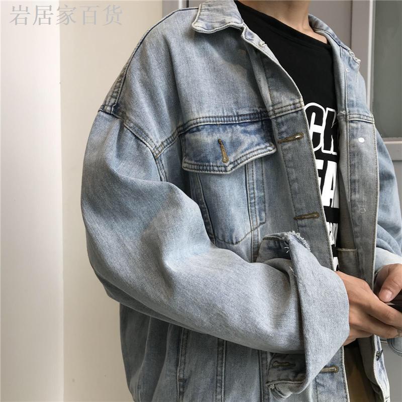 Đài Loan có thể mặc quần áo ❁♠✠Áo khoác Denim cổ bẻ kiểu Vintage Hồng Kông thời trang mùa thu cá tính