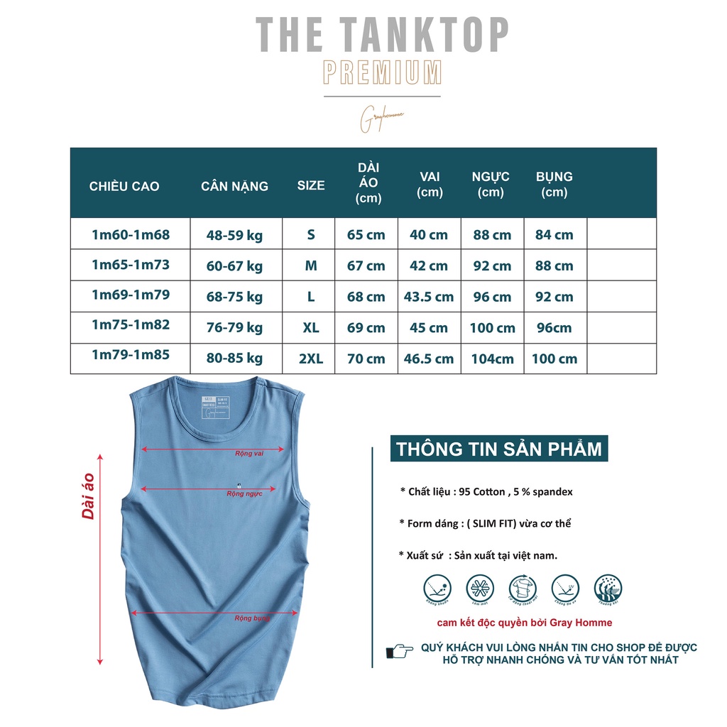 Áo Tanktop Nam GRAYHOMME Vải Cotton Tập Gym (9 Màu) Dáng Thể Thao, Siêu Mát, Thấm Hút Mồ Hôi, Co giãn Tốt - TTKG002