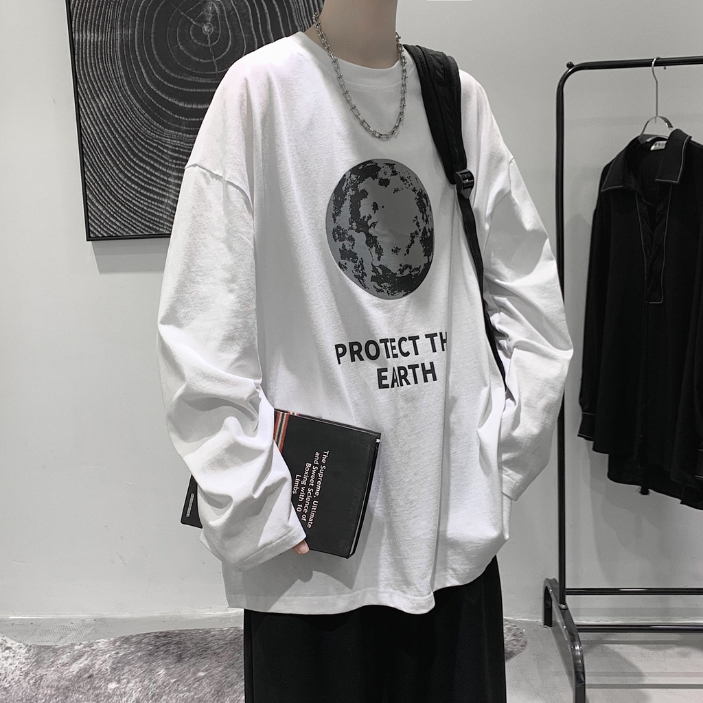 Áo thun dài tay cổ tròn phong cách Hàn Quốc cỡ M-5XL