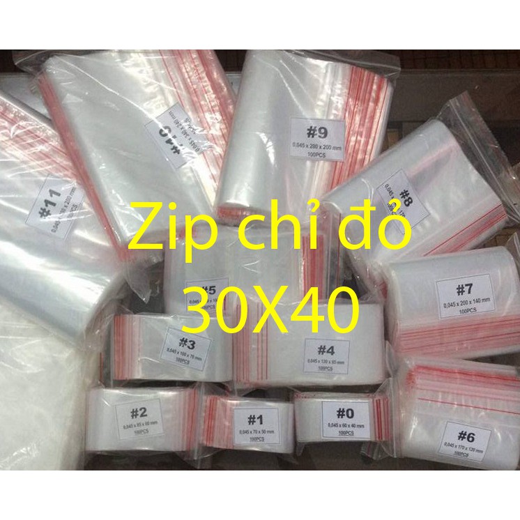 Tk1488 [Giá sỉ] 500gr Túi Zip Chỉ Đỏ - 30x40: Đựng quần áo, giày dép