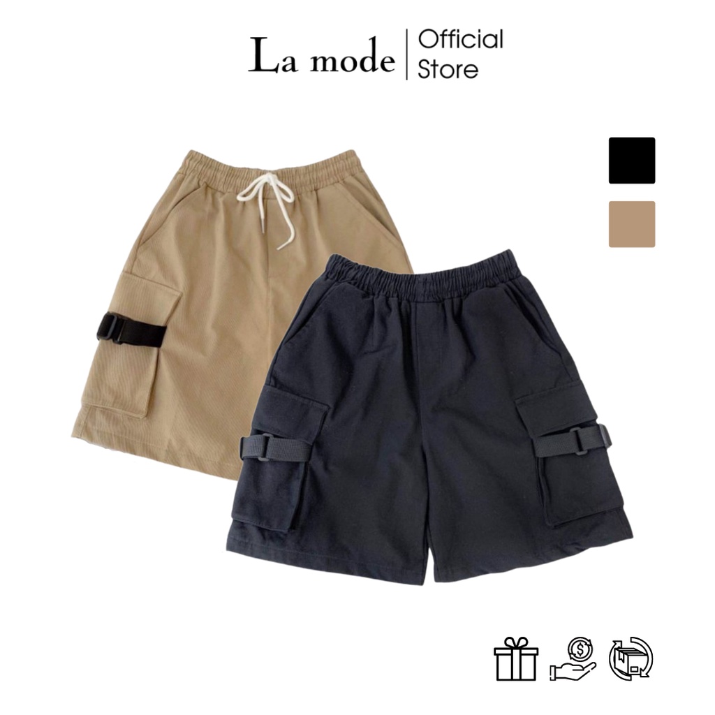 Quần Short Kaki Lửng Nam Nữ Thun Đen Unisex - La mode