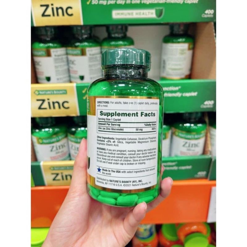 Viên uống bổ sung kẽm Nature’s Bounty Zinc 50mg 100 viên  và 400 viên