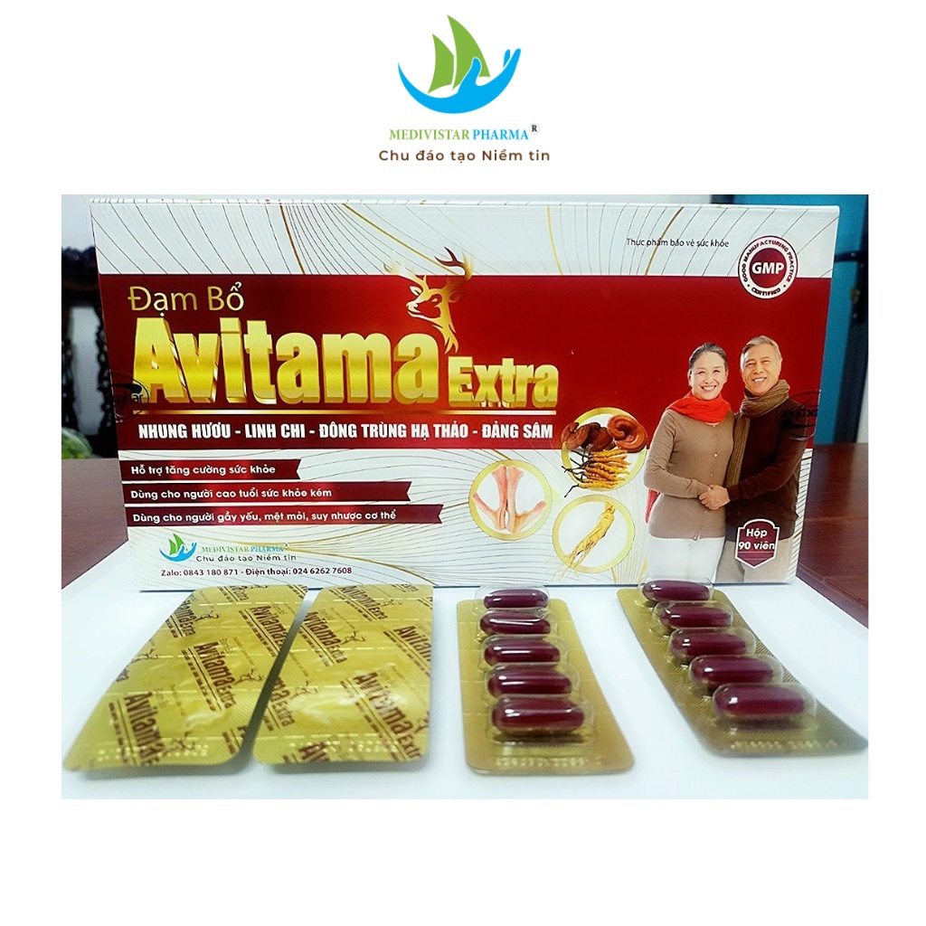 Viên Uống Đạm Bổ  Avitama Extra MEDIVISTAR PHARMA Cho Người Già Sức Khỏe Kém, Dùng Được Cho Người Tiểu Đường Hộp 90 Viên