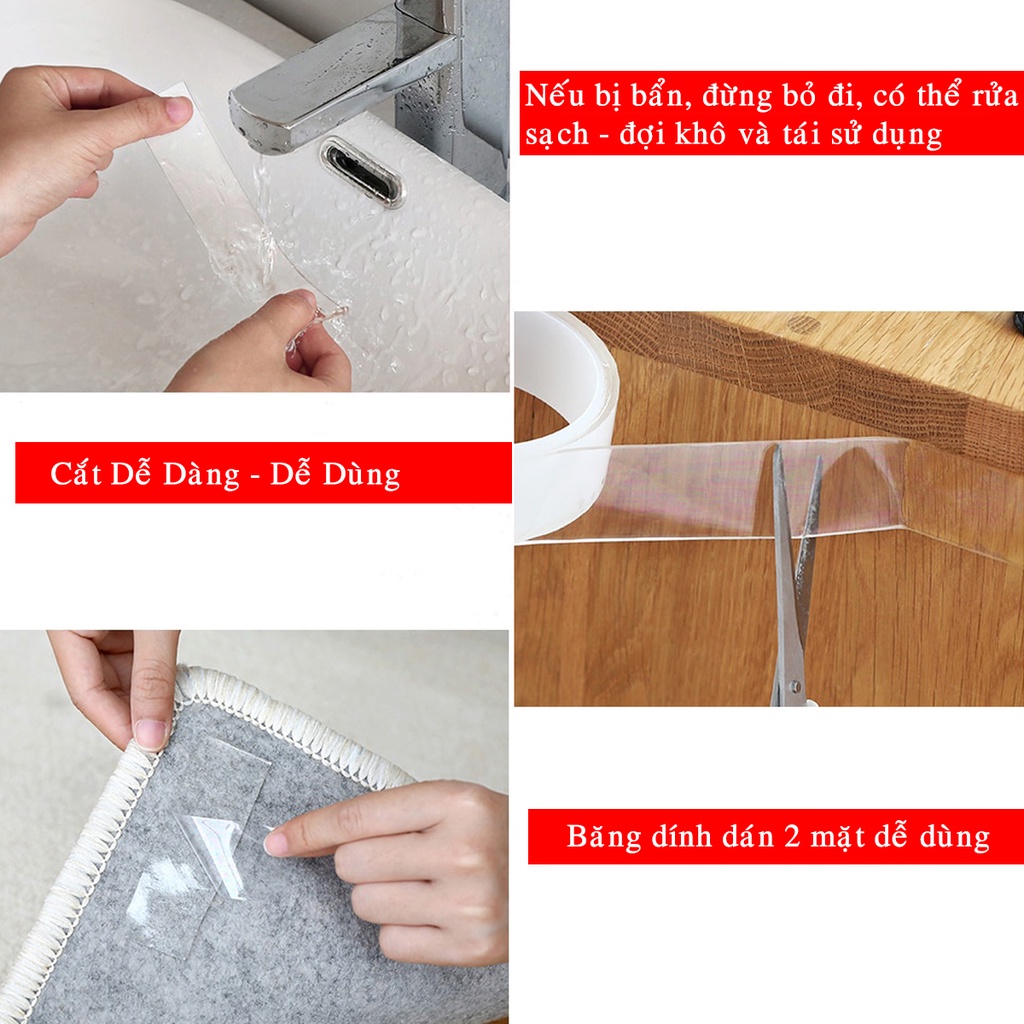 Băng Dính 2 Mặt Đa Năng Trong Suốt Siêu Dày 2mm – Chọn Chiều Dài – Khổ Rộng 3cm Siêu Bám Dính Hãng Amalife