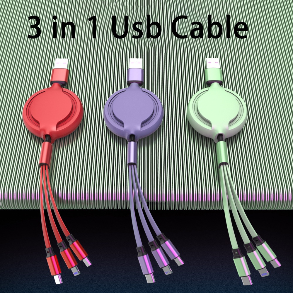 Cáp USB có thể thu vào silicon lỏng 3 trong 1, Cáp sạc nhanh iPhone iPad cho Xiaomi Huawei Samsung Android Cáp sạc điện thoại Android Loại C Cáp Micro USB