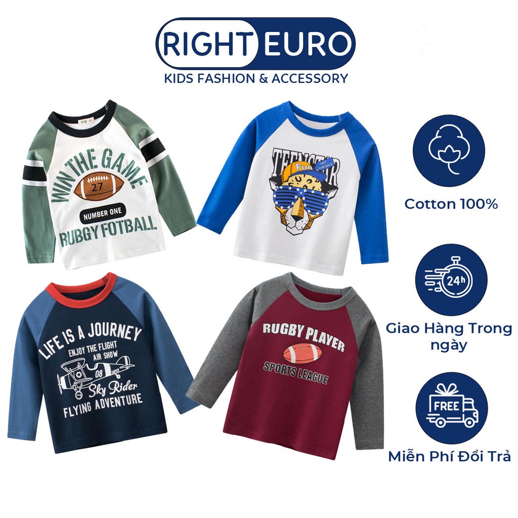 Áo Thun Dài Tay Cho Bé RIGHT EURO Hình Vui Nhộn Áo Thu Đông Bé Trai Chất Cotton 006