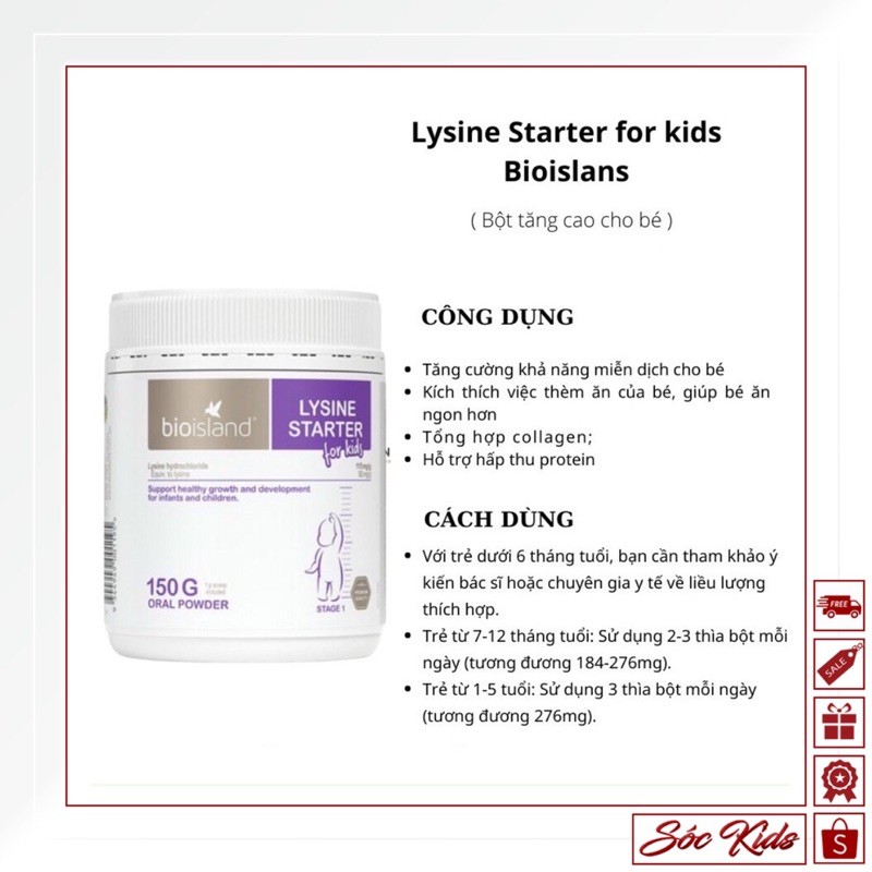 [Mẫu Mới ] Bột Tăng Chiều Cao Bio Island Lysine For Kids 150gr