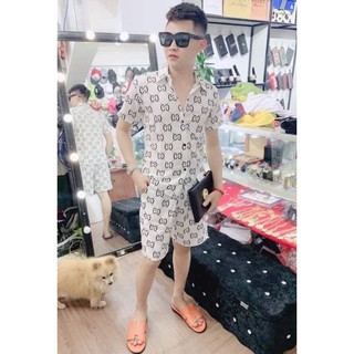 Bộ lụa hoạ tiết LV áo cộc quần đùi