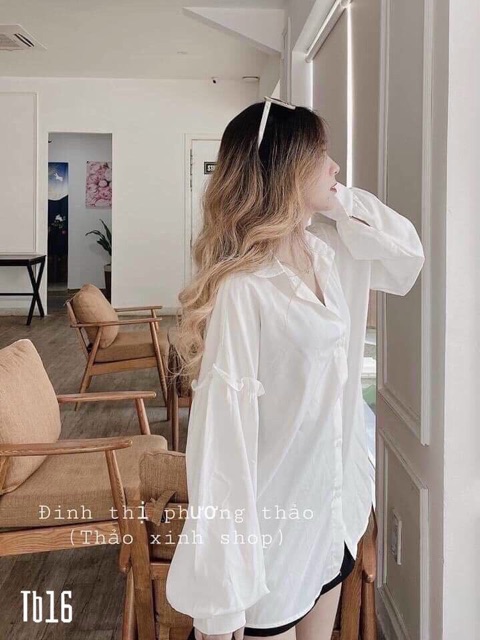 Áo sơmi trắng nữ tay phồng from rộng