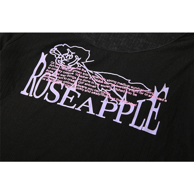 Áo Thun Nữ Dài Tay Cổ Tròn Xẻ Tà In Chữ Thời Trang