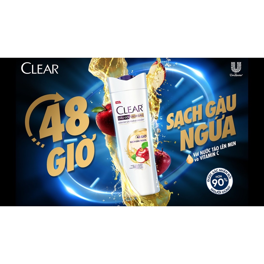 Dầu gội đầu Clear sạch gàu ngứa và vi khuẩn suốt 48 Giờ Nước Táo Lên Men và Vitamin C 630 Gram